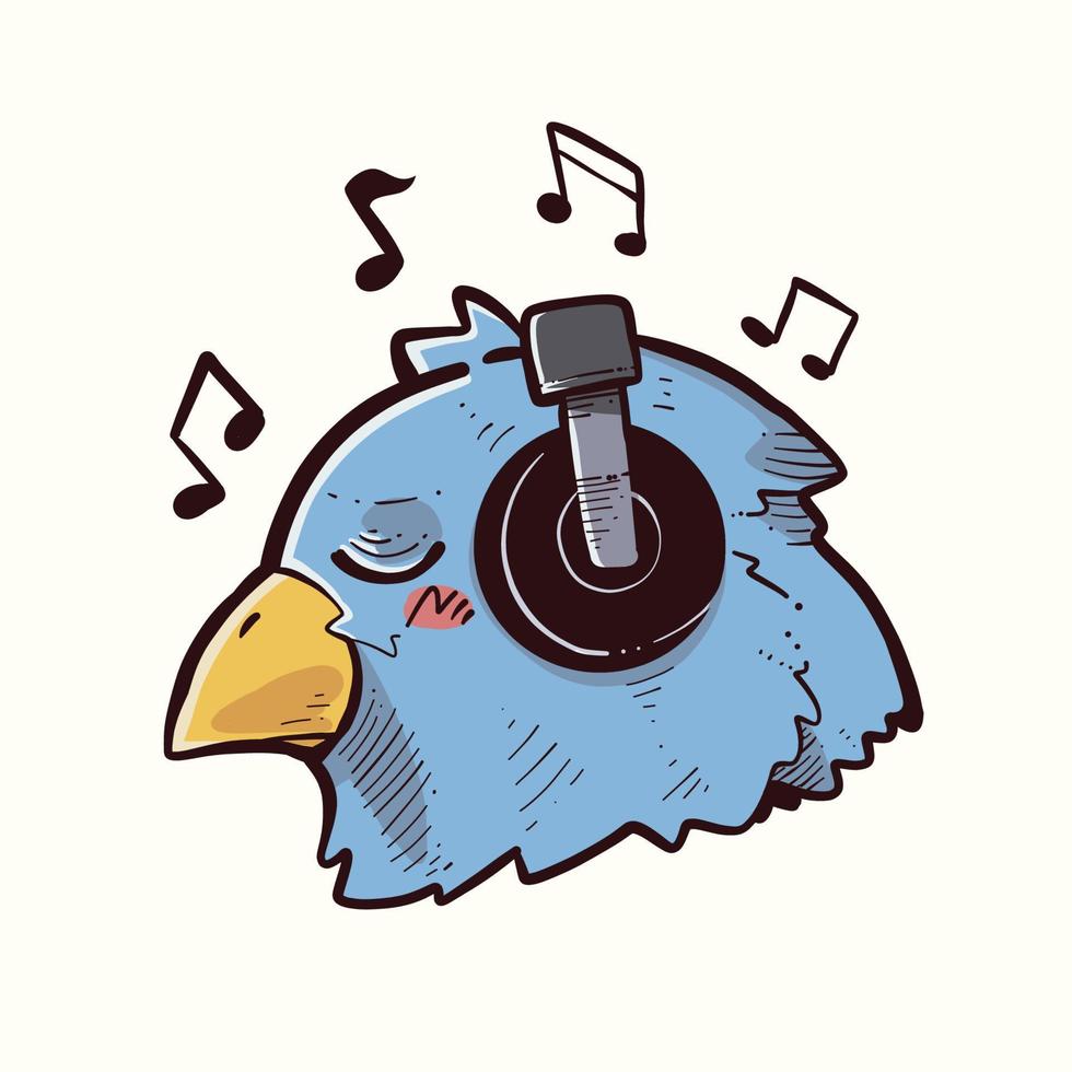 pájaro azul escucha música vector