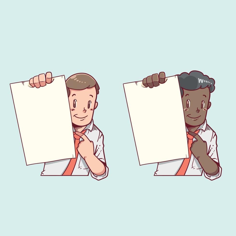 Illustration of people with blank paper can be used as template vector