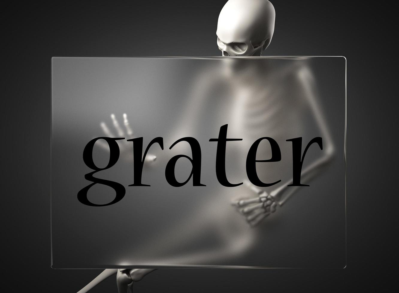 grater word on glass and skeleton photo