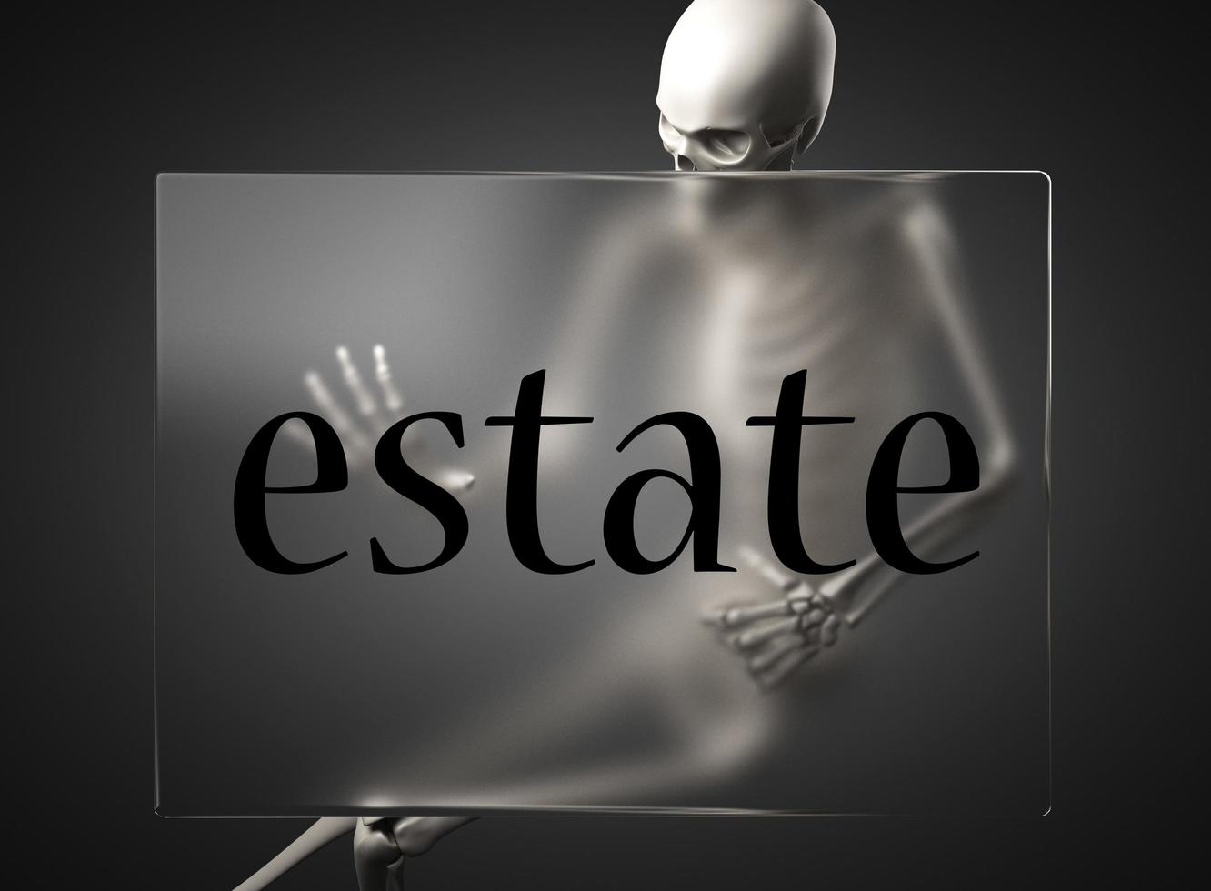 estate word on glass and skeleton photo