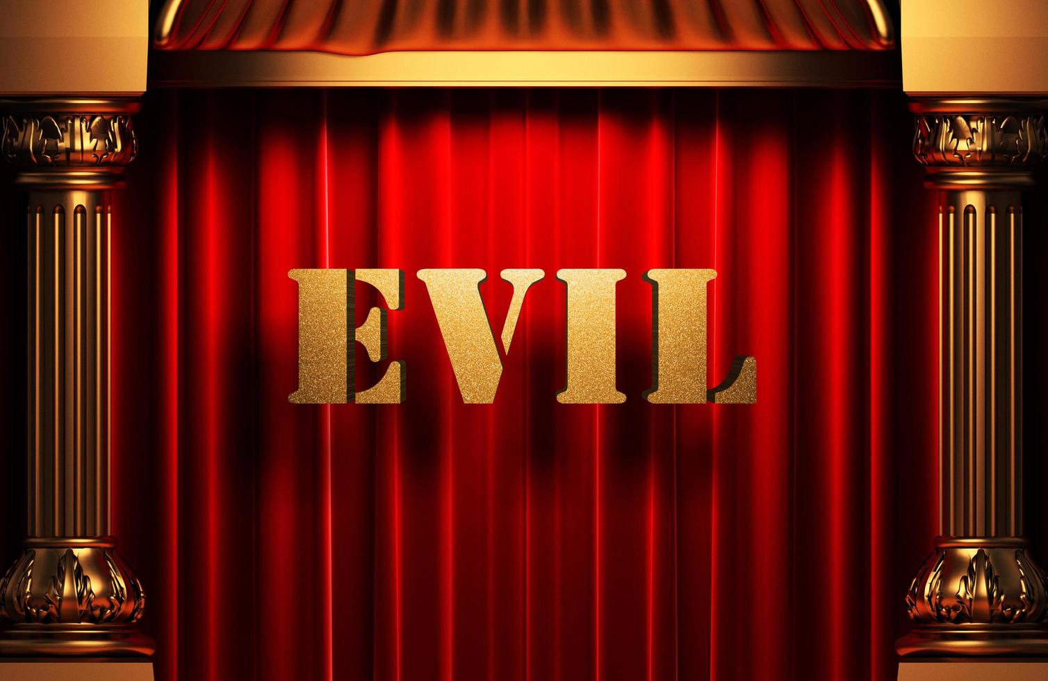 evil golden word on red curtain photo