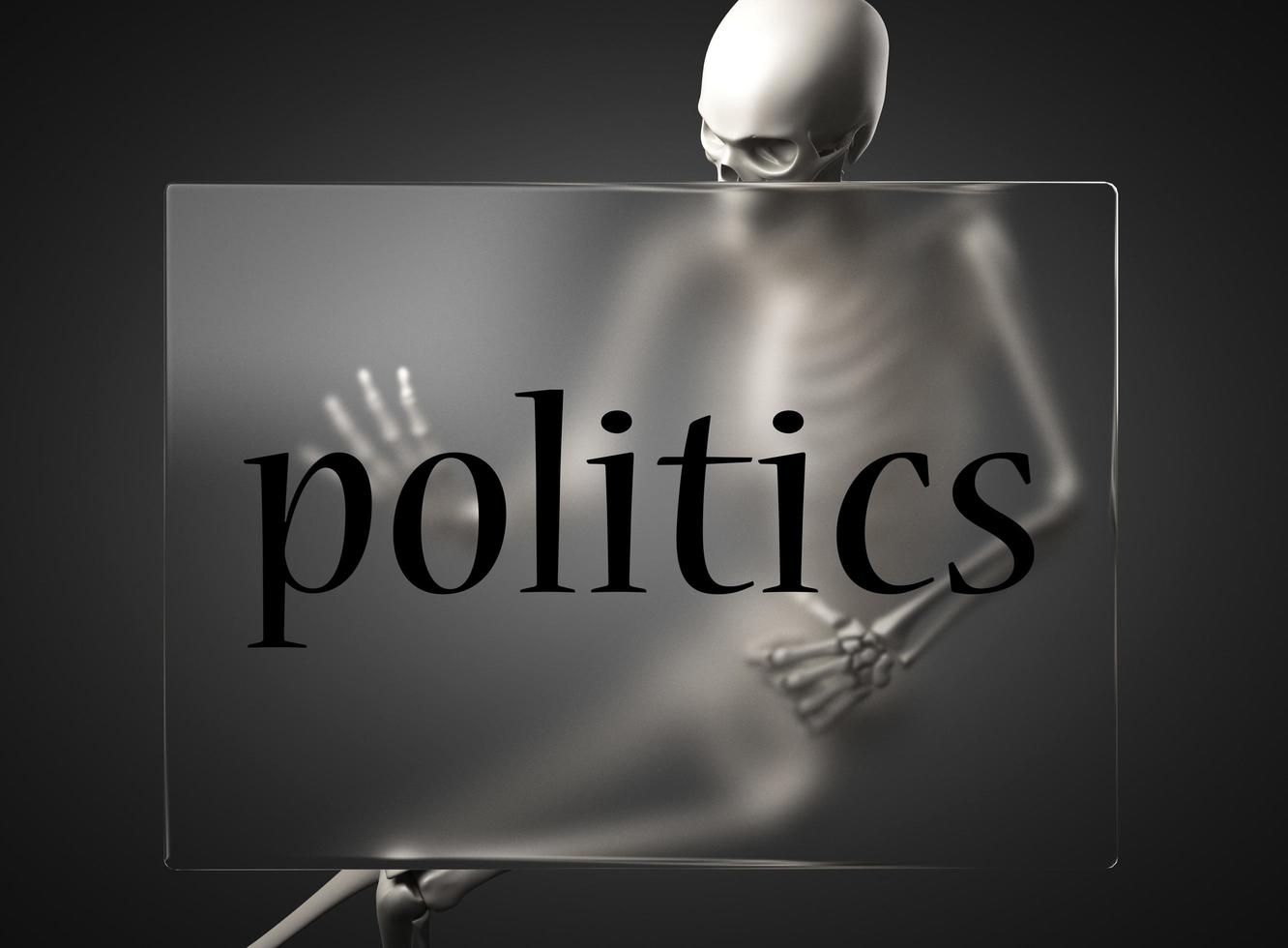 politics word on glass and skeleton photo