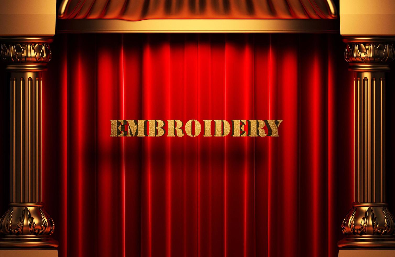 embroidery golden word on red curtain photo