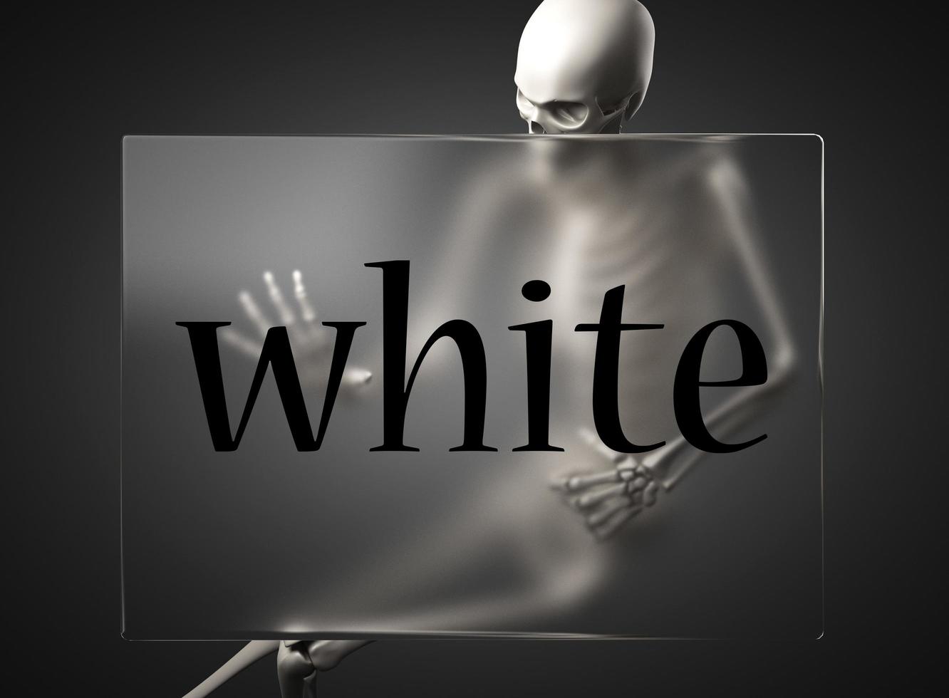 white word on glass and skeleton photo