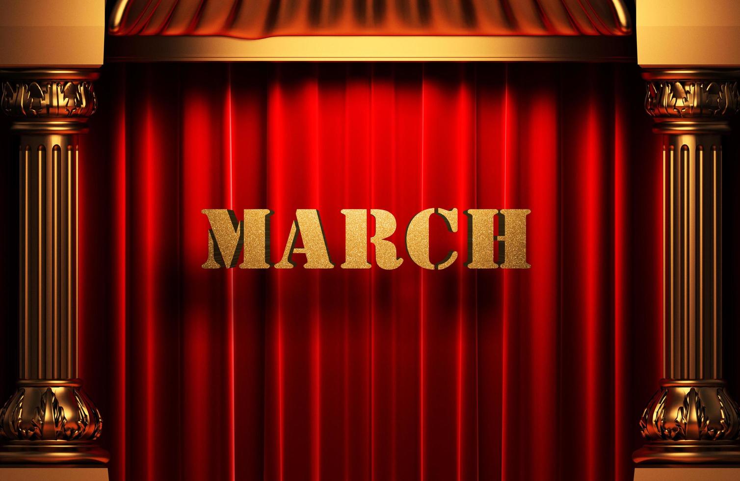 march golden word on red curtain photo