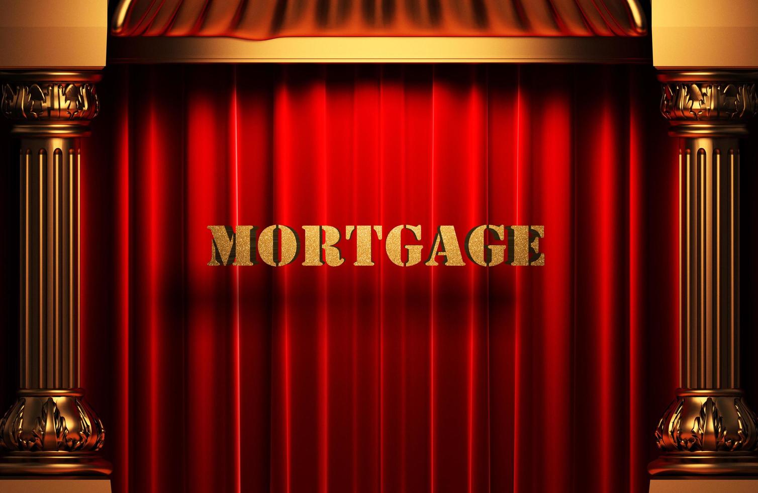 mortgage golden word on red curtain photo