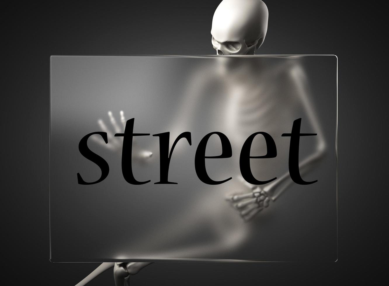 street word on glass and skeleton photo
