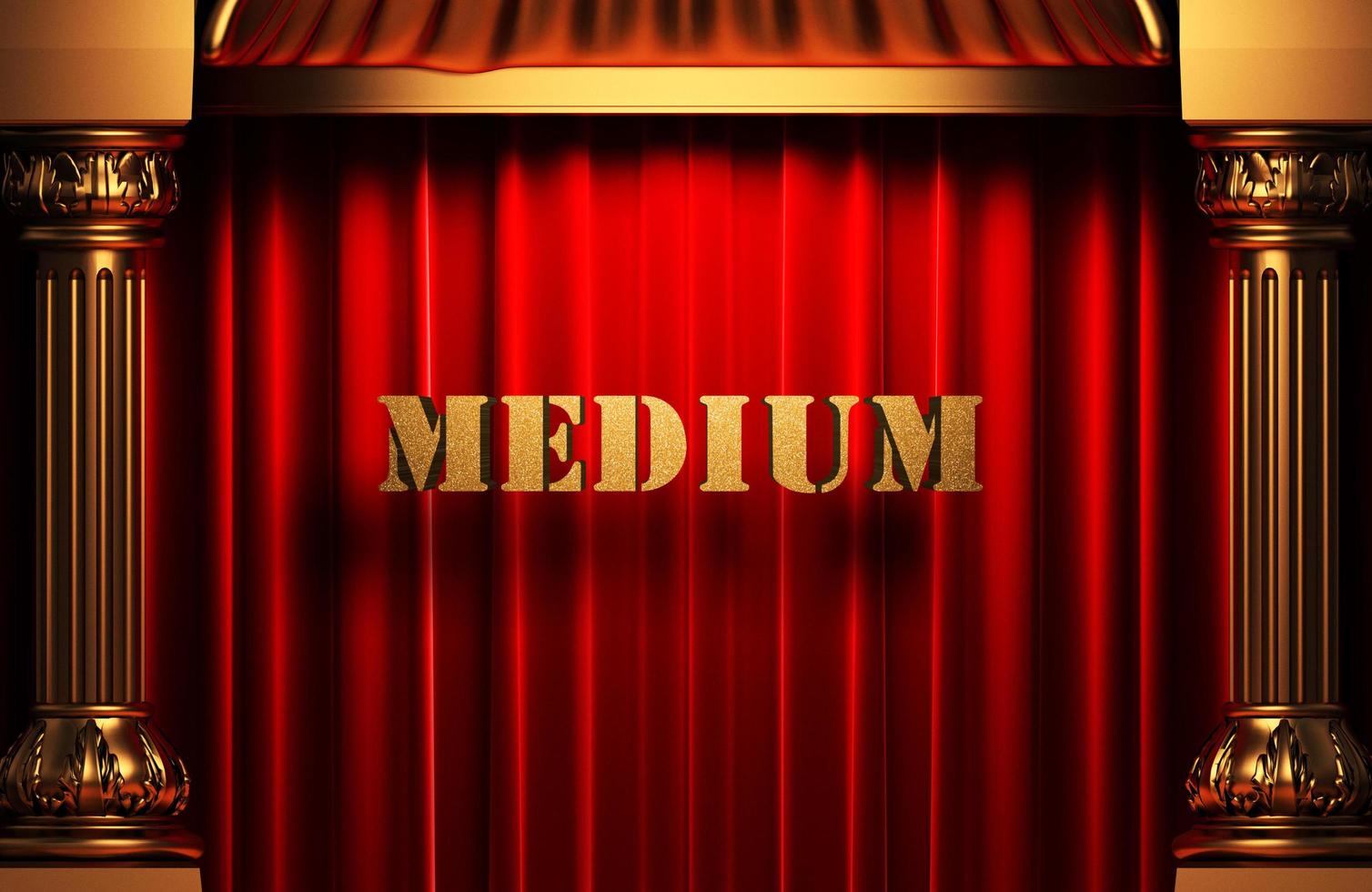 medium golden word on red curtain photo