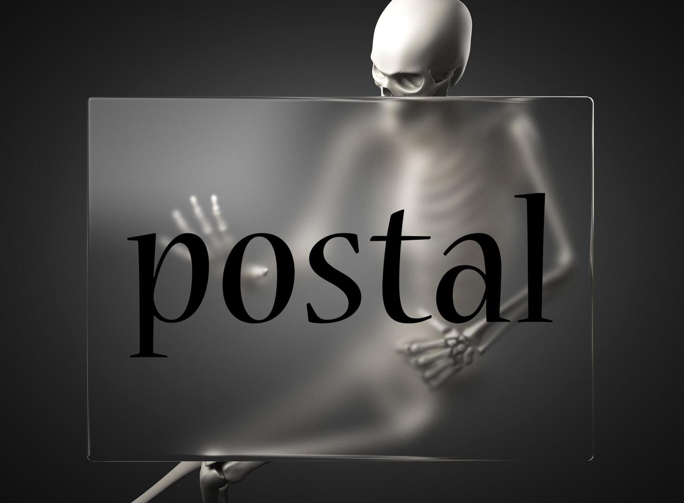 postal word on glass and skeleton photo