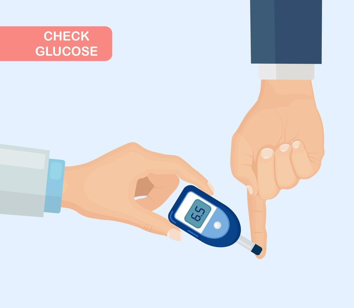 Check glucose by glucometer. Blood test. Vector design