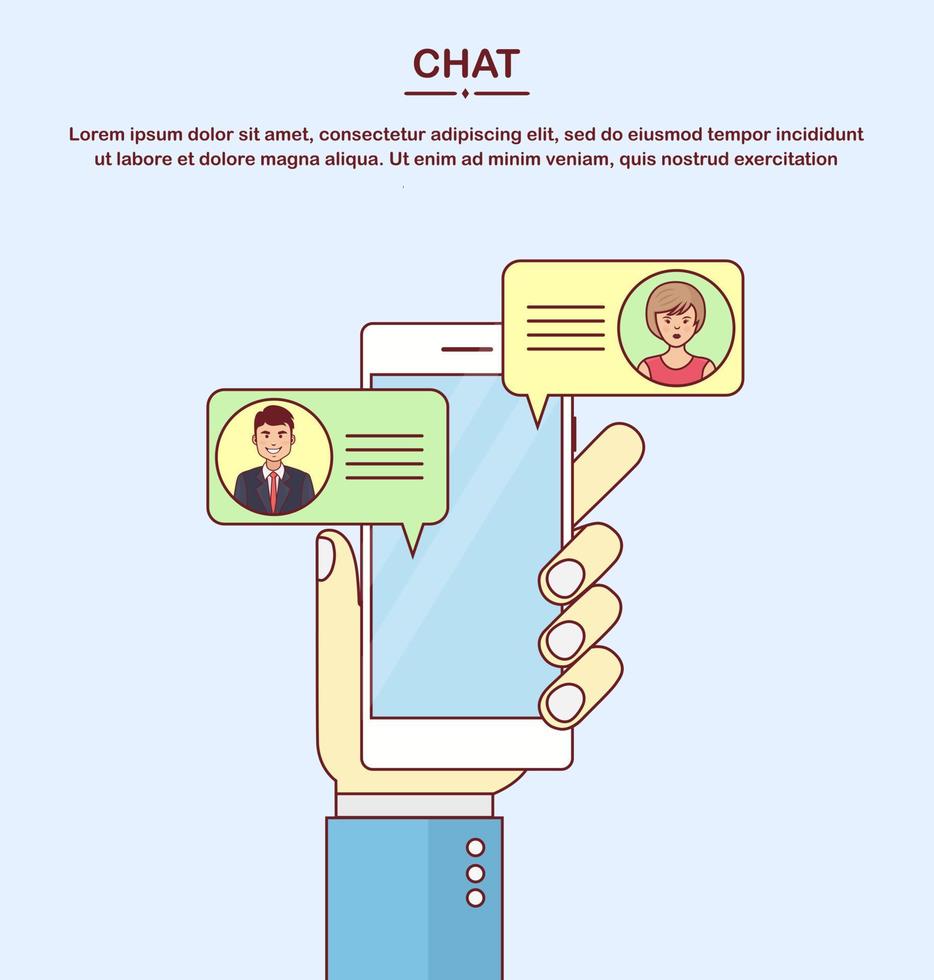 New chat messages notification on mobile phone. Sms bubbles on cellphone screen. Star rating. Client feedback, customer review. Survey for marketing service. People chatting. Vector design