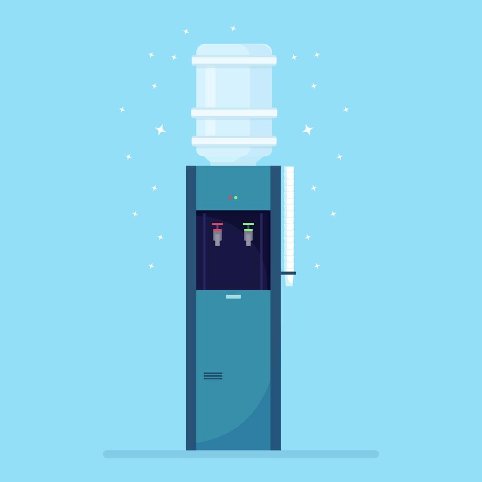 dispensador de agua de oficina, enfriador de plástico con una gran botella llena sobre fondo azul. diseño vectorial vector