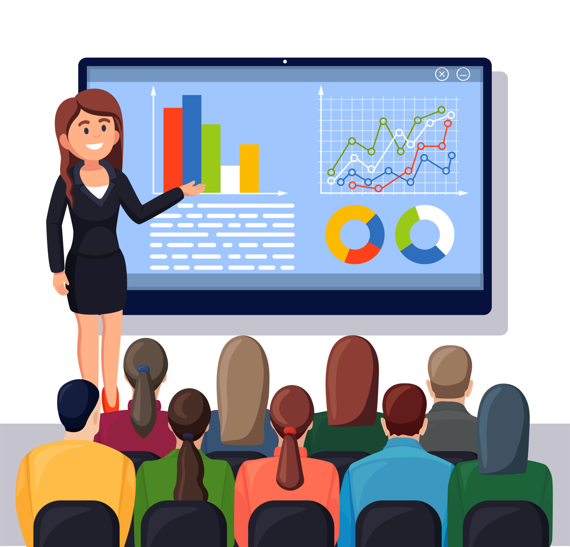 Business meeting. Woman speaks, presents project. People at the ...