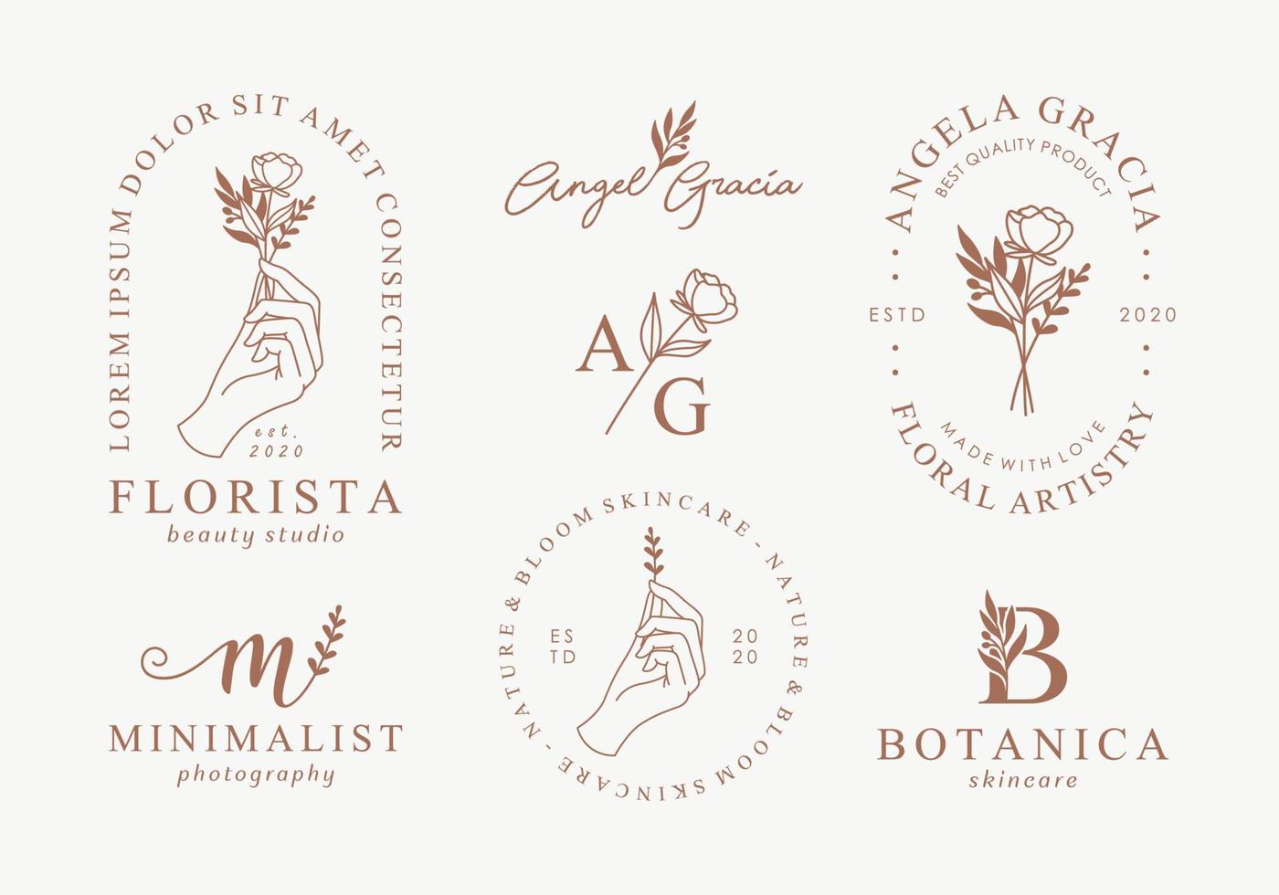 Hand Drawn Feminine Vector Logo Templates Set