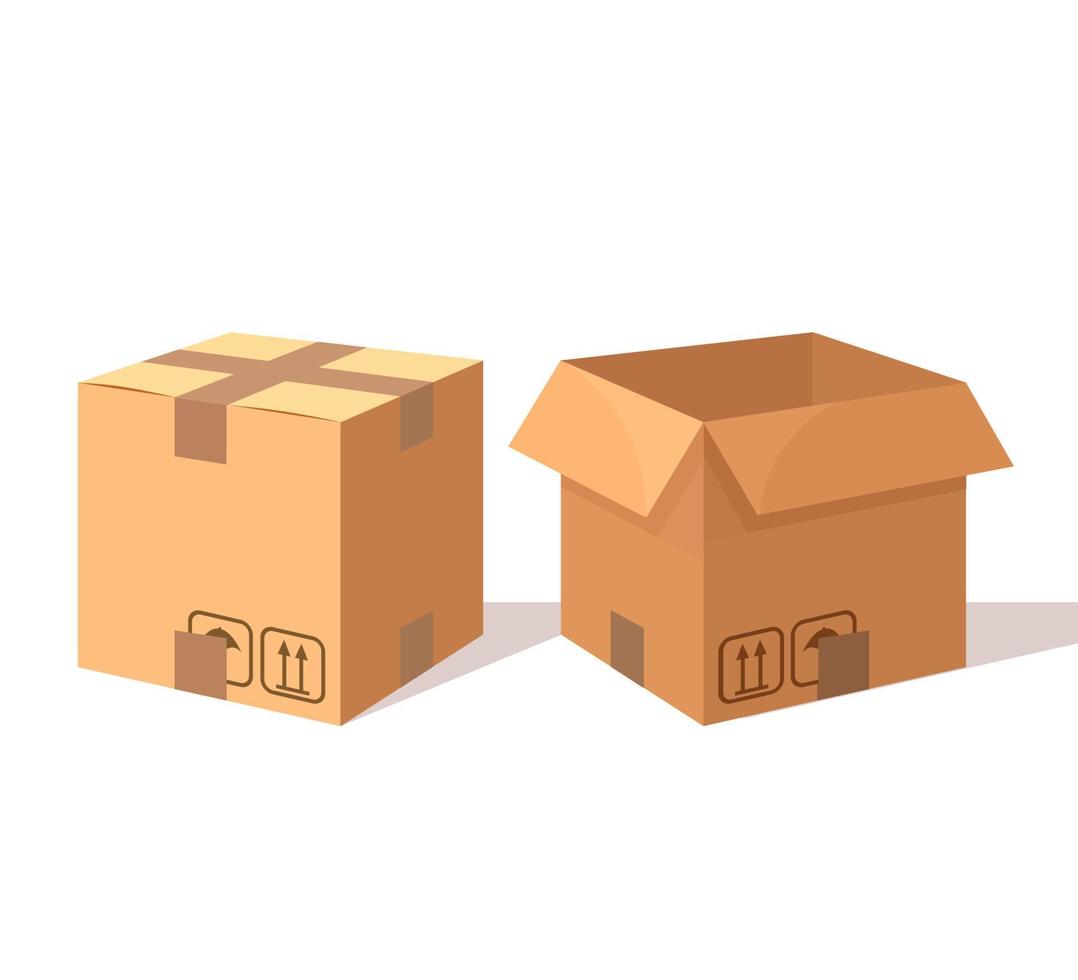 Set of  carton, cardboard box. Transportation package in store, distibution concept. Vector design