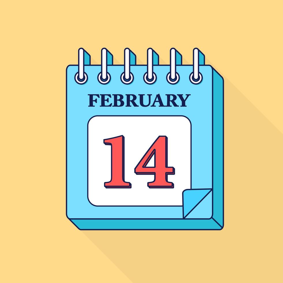 Tear-off calendar for february. Happy valentines day, 14 february. Vector design