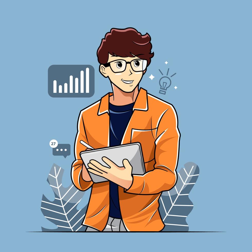 Young boy working with a smile vector illustration free download