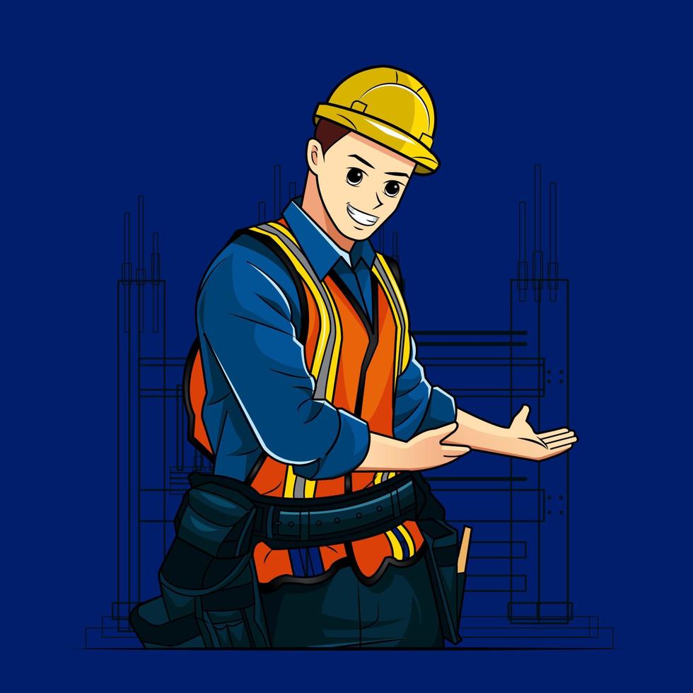 The building contractor is inviting you in vector illustration pro download