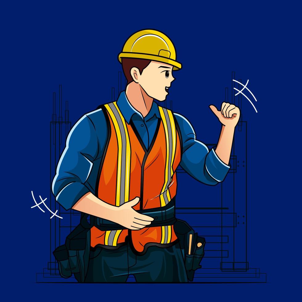 The building contractor is showing something vector illustration free download
