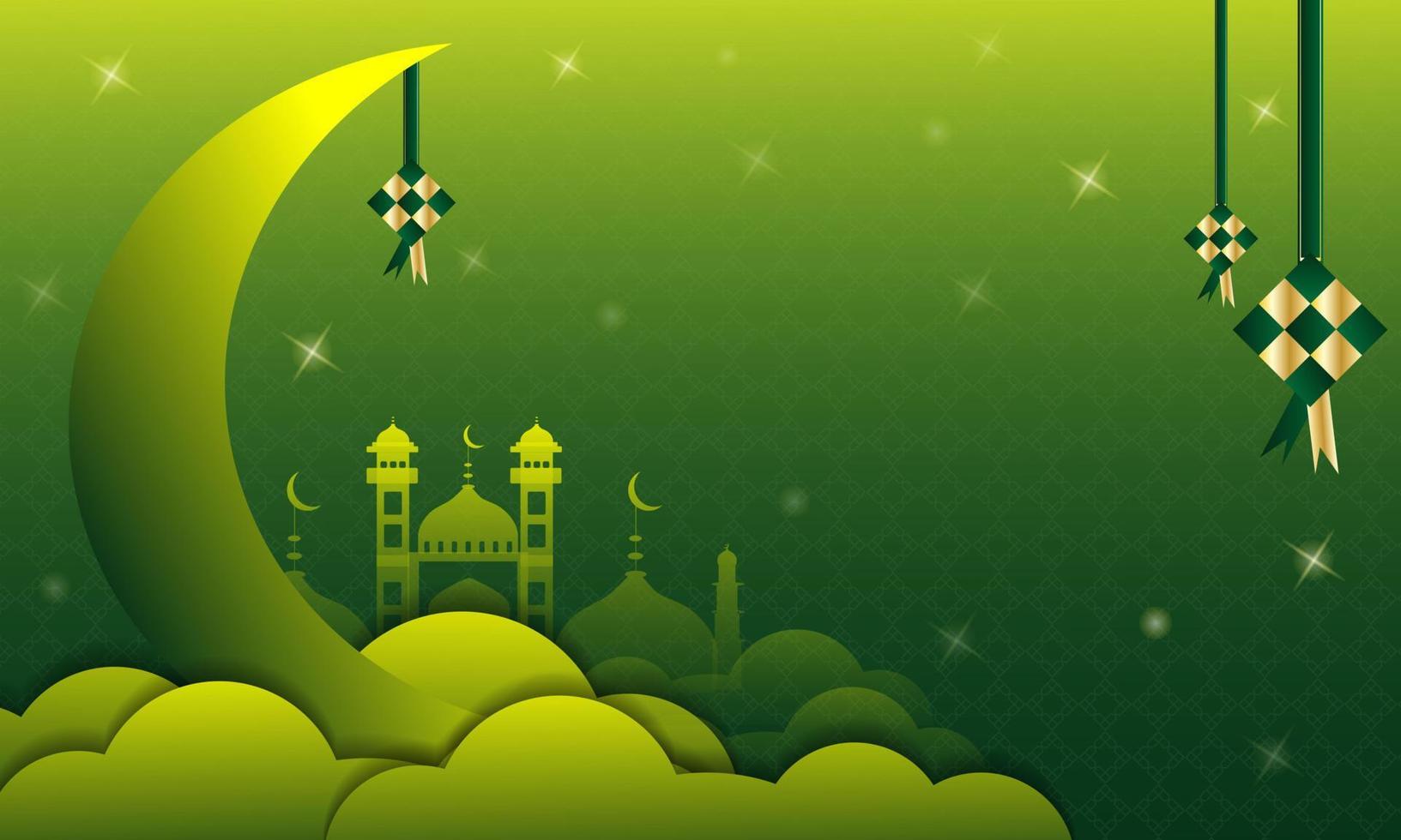 Eid al-Fitr background with yellow green elements and colors vector