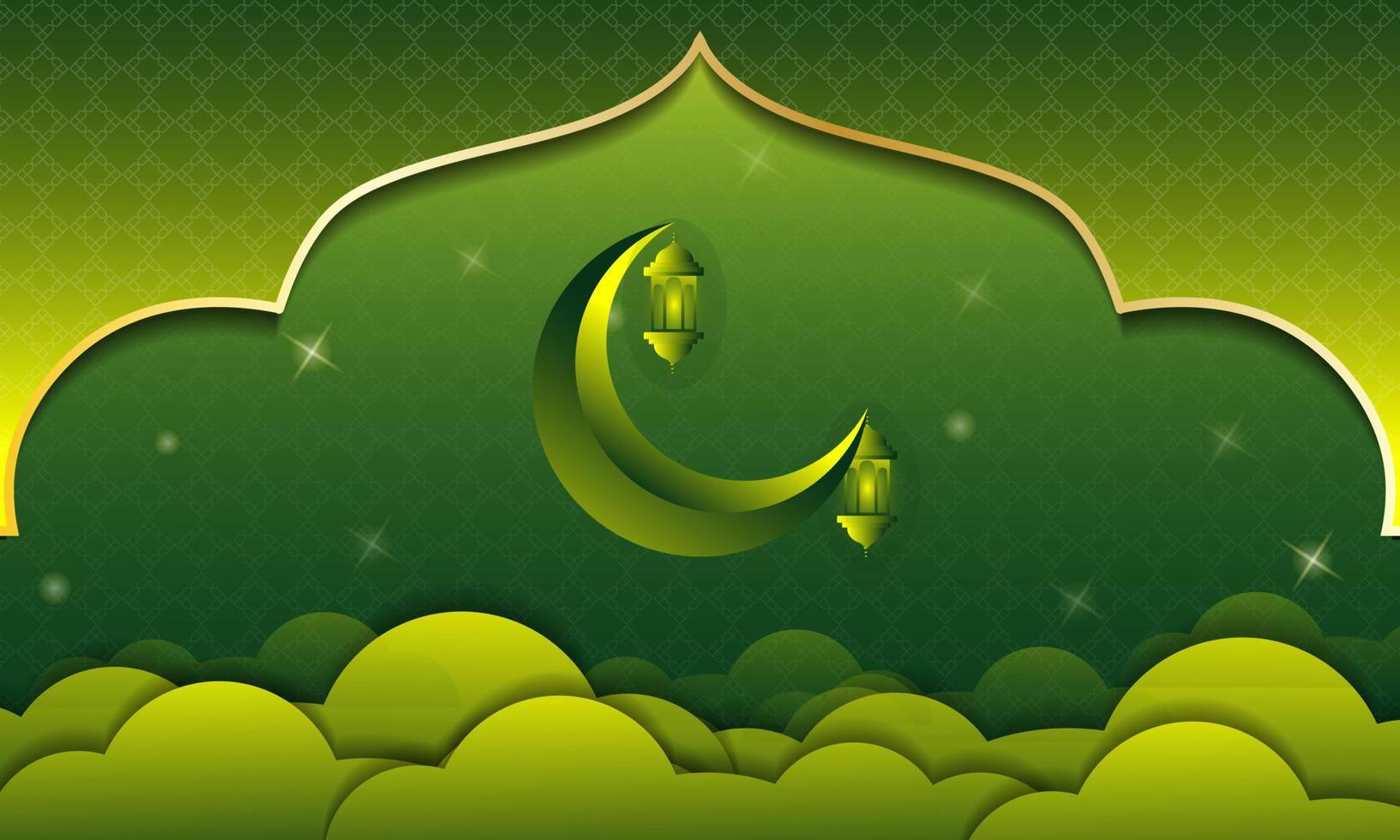 islamic greetings ramadan kareem card design template background with beautiful lantern and crescent moon vector