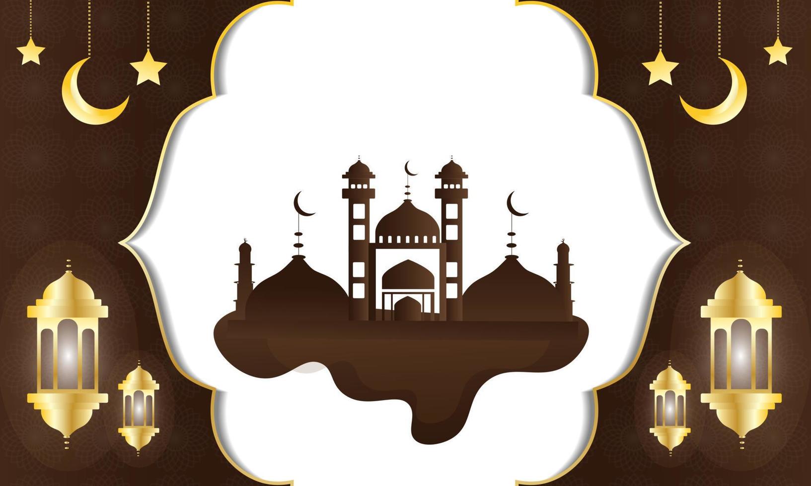 Arabic Islamic Arch brown and Luxury Gold Decorative Background with Islamic Pattern Frame vector