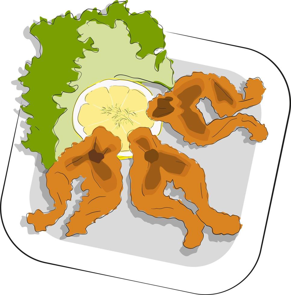 Frog legs with salad on a plate vector