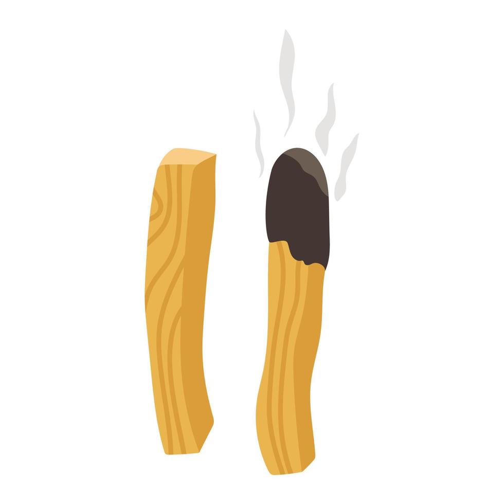 Incense sticks, whole and smoking, from the sacred Palo Santo tree. For the practice of meditation, space purification, rest and relaxation. Vector illustration.