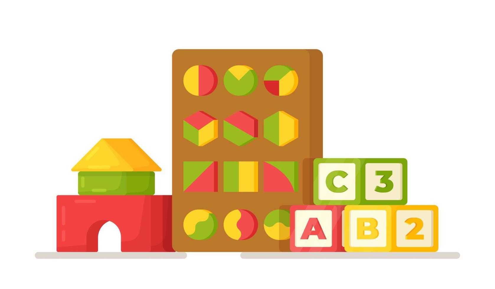 Vector illustration of educational toys. Toys for kindergarten.