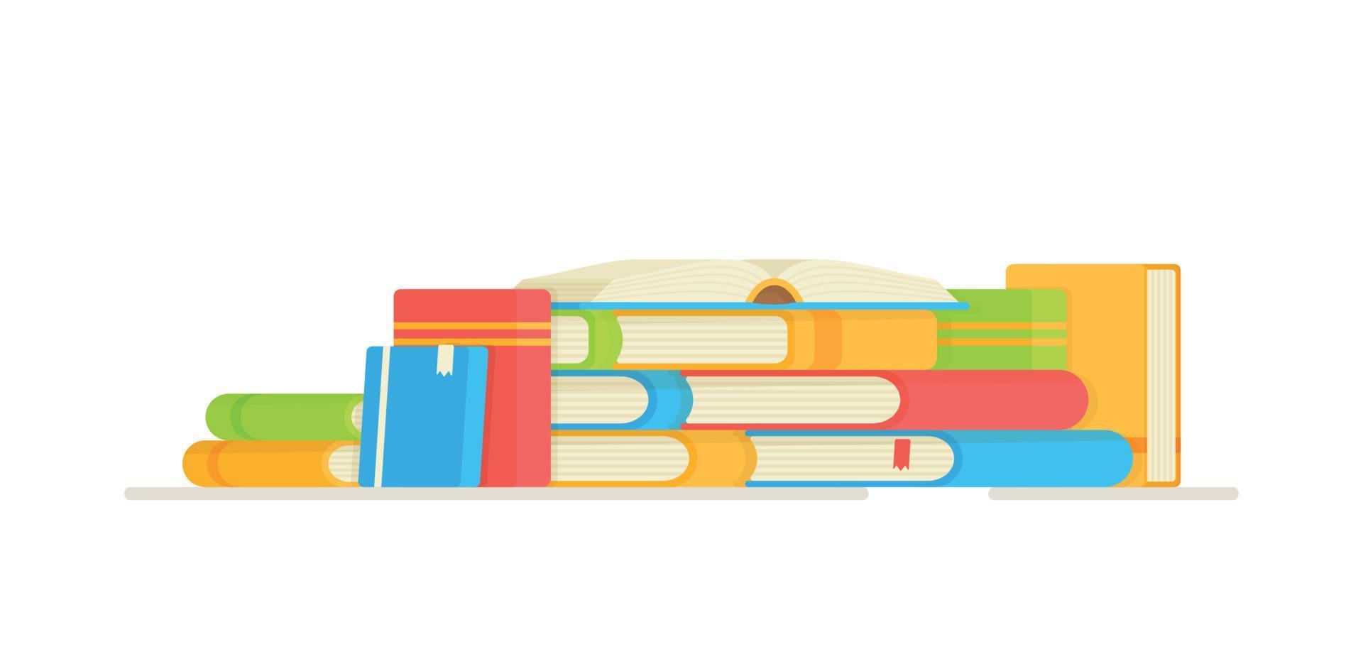 Vector illustration of doing homework. Book stack. School, study, library.