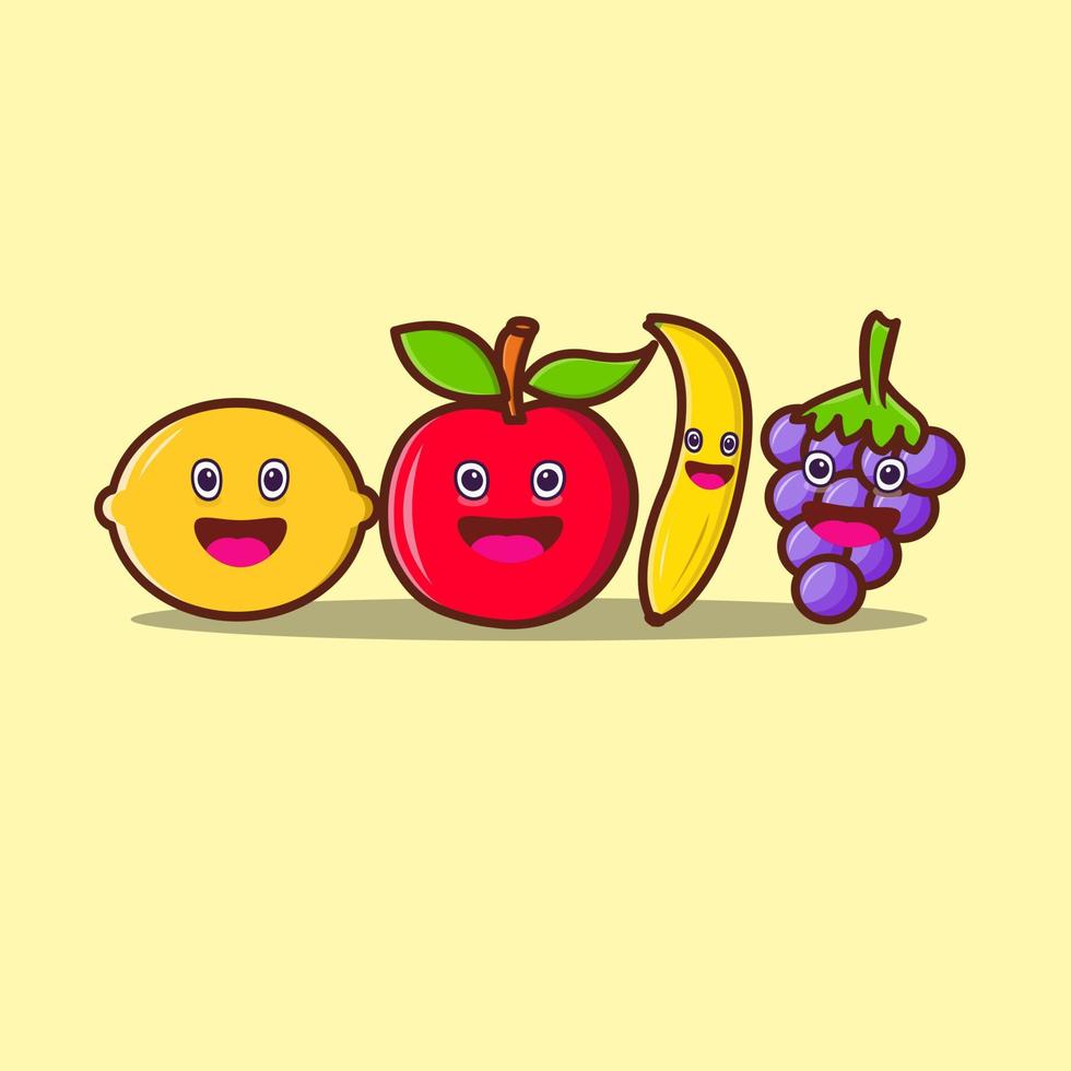 surtido de personajes de frutas con expresiones faciales vector gratis