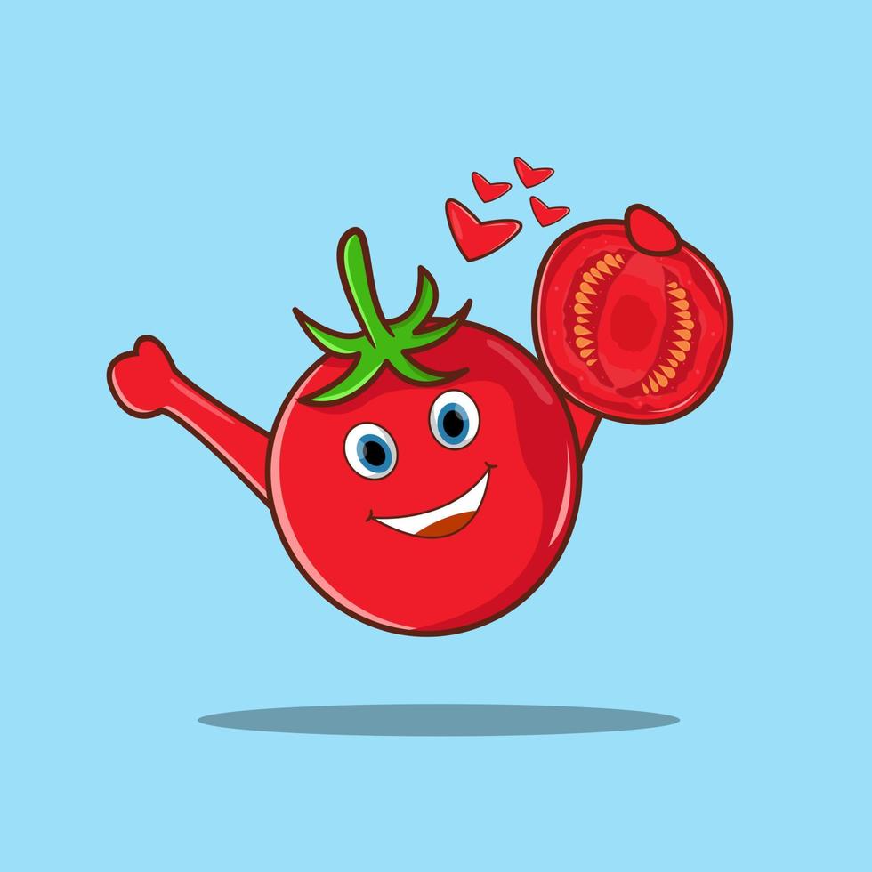 vector divertido dibujos animados lindo rojo sonriente tomate carácter