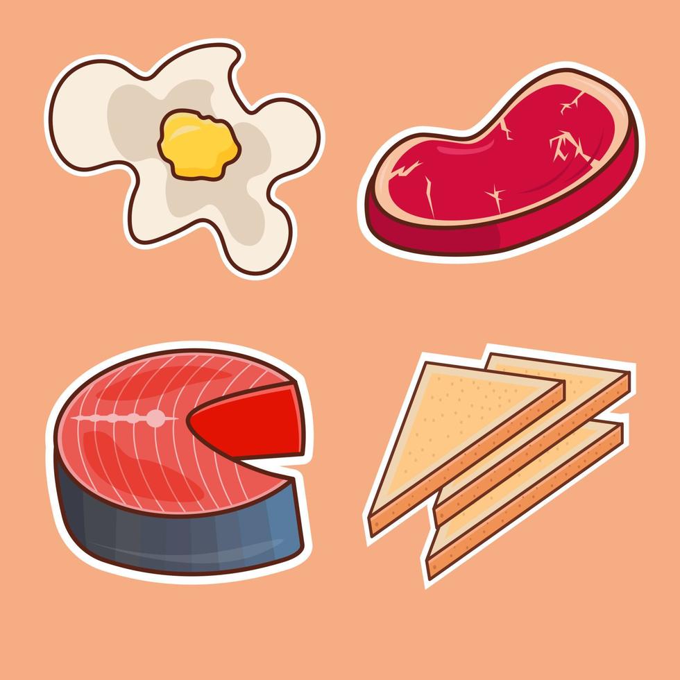 Juego de desayuno con empanadas de huevo de salmón paquete de ilustración vectorial vector