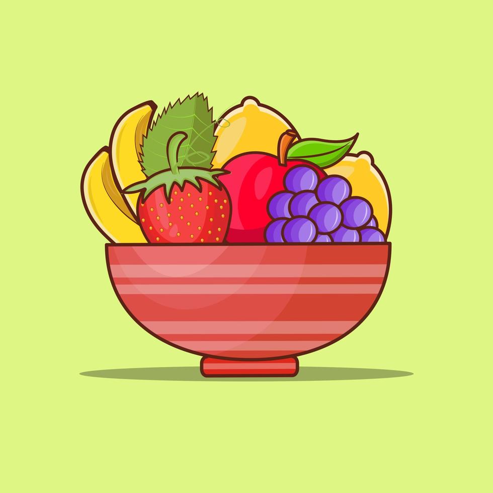 Fresh fruit in a red bowl illustration vector