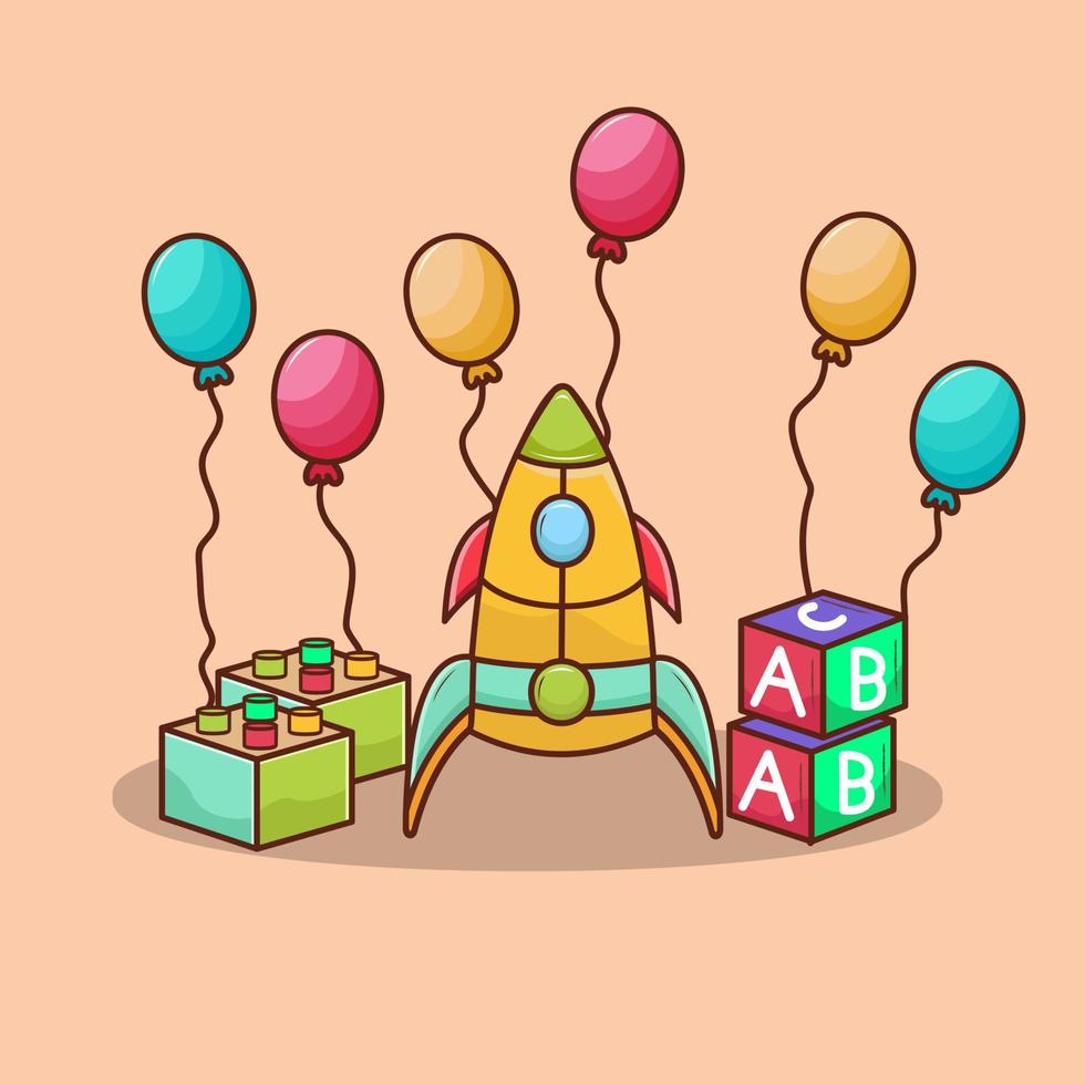 children's toys include rockets and letter boxes and balloons for birthdays vector