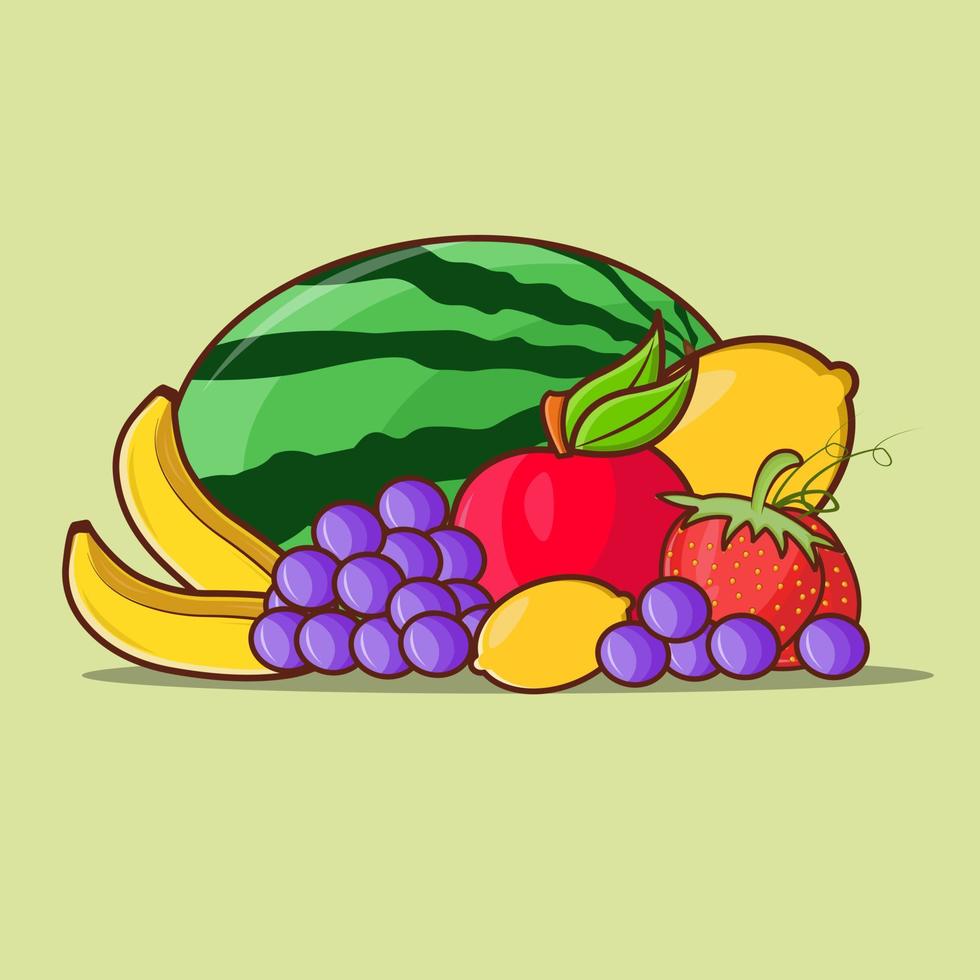 conjunto vectorial de frutas, frescas, coloridas, ilustración vector