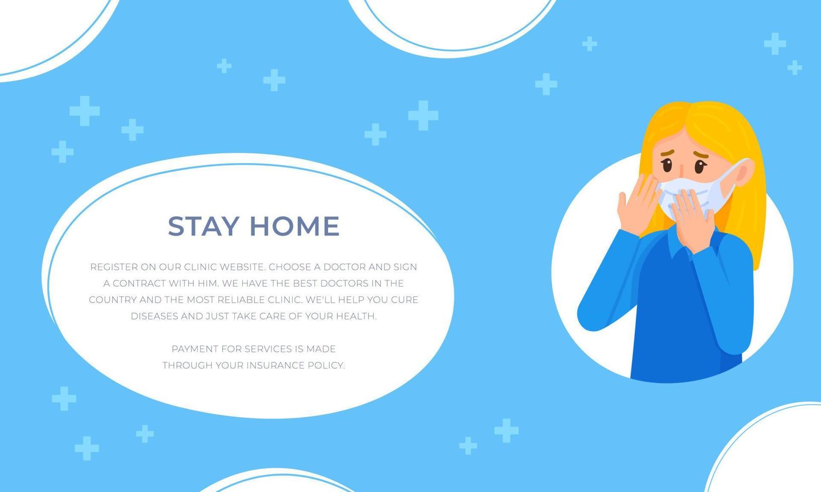 Vector illustration of the concept of stay home. Masked mode.