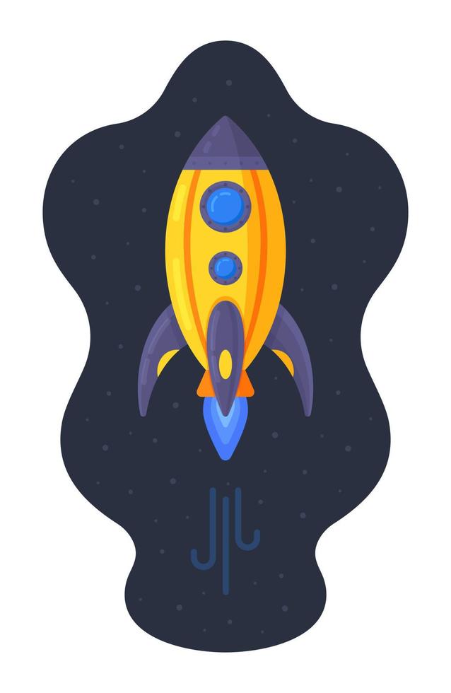Vector illustration of cosmos rocket. The study of space, planets, stars.