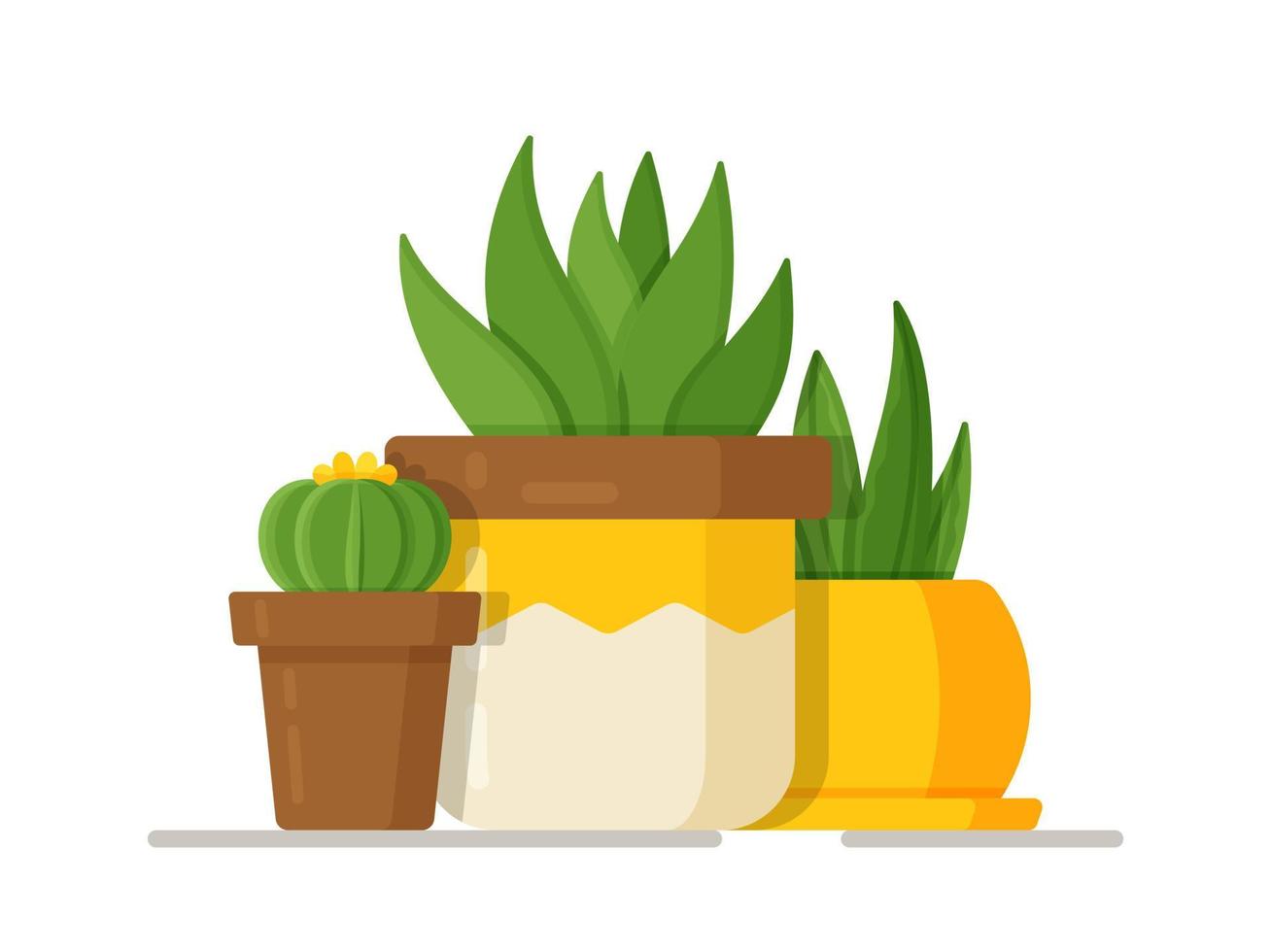 ilustración vectorial del concepto de cactus. hermosas flores de habitación en jarrones. vector