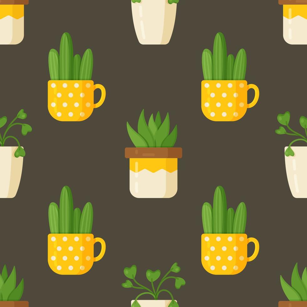 Cacti and indoor plants isolated on a brown background. Beautiful green plants. vector