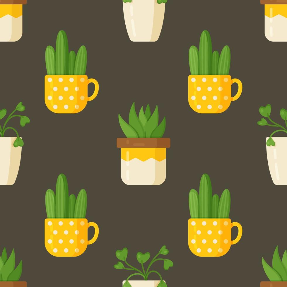 cactus y plantas de interior aisladas en un fondo marrón. hermosas plantas verdes. vector