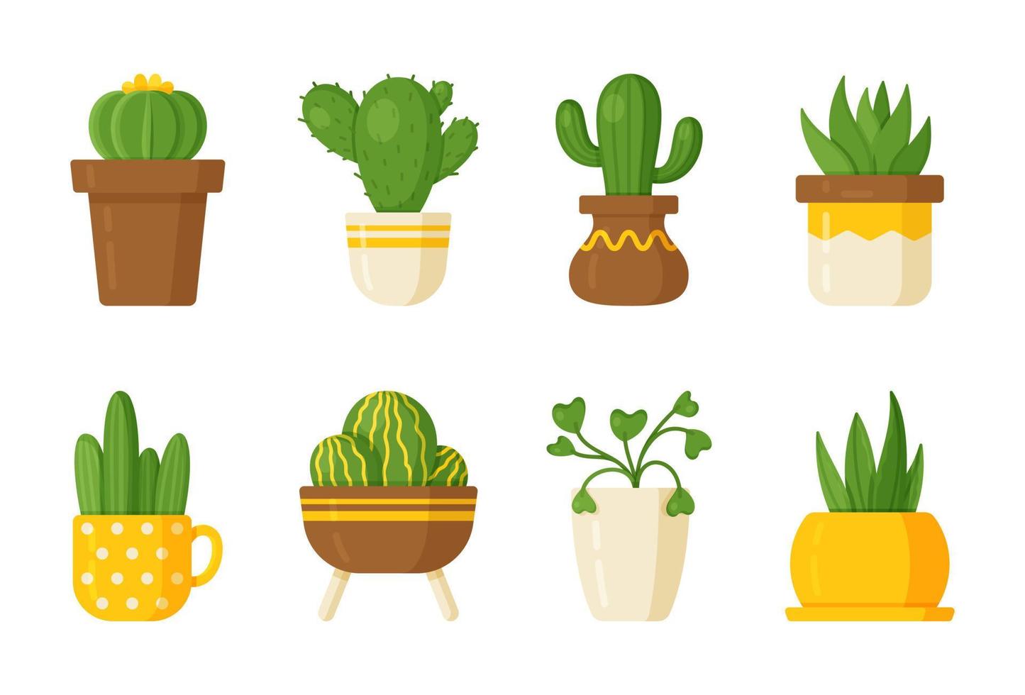 ilustración vectorial de un conjunto de cactus y plantas de interior. vector