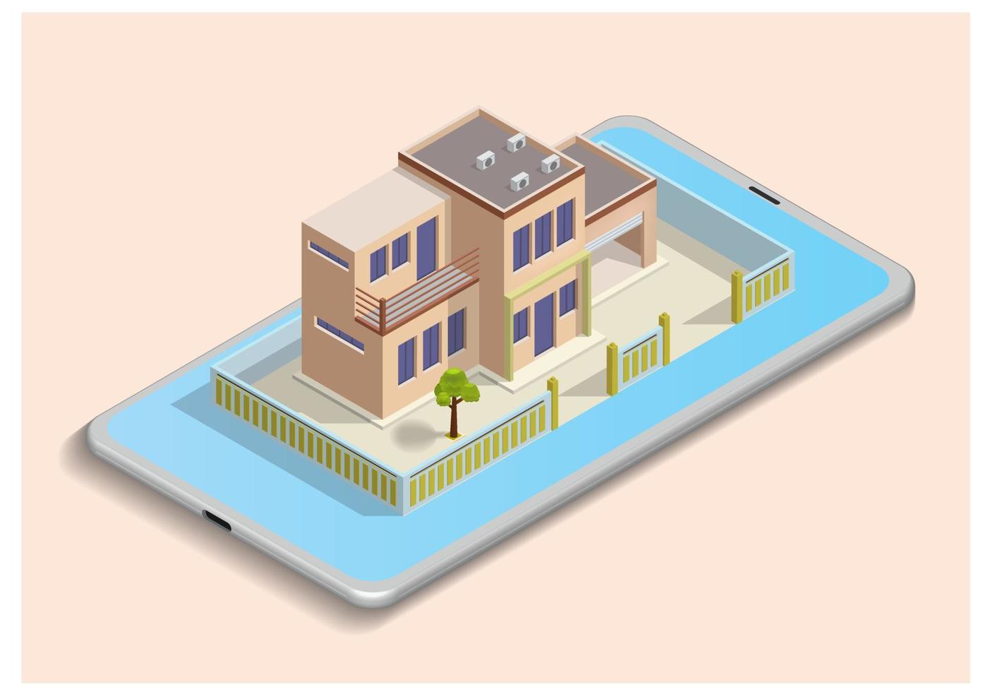 casa moderna isométrica en teléfono inteligente vector