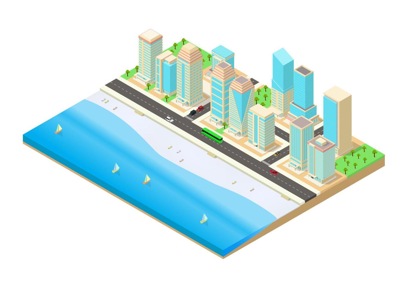 ciudad isométrica con edificios rascacielos vector