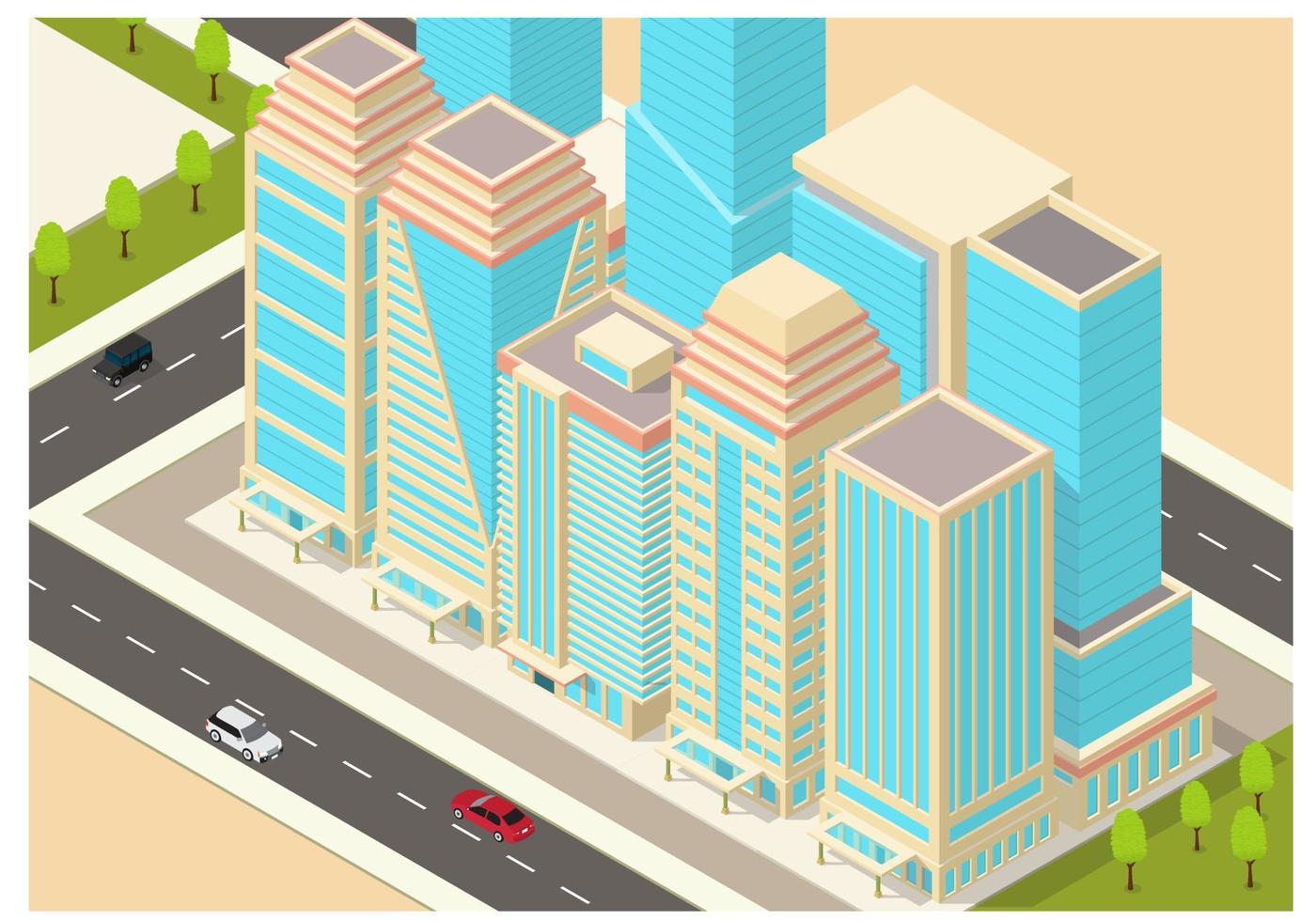 isometric city with skyscrapers buildings vector
