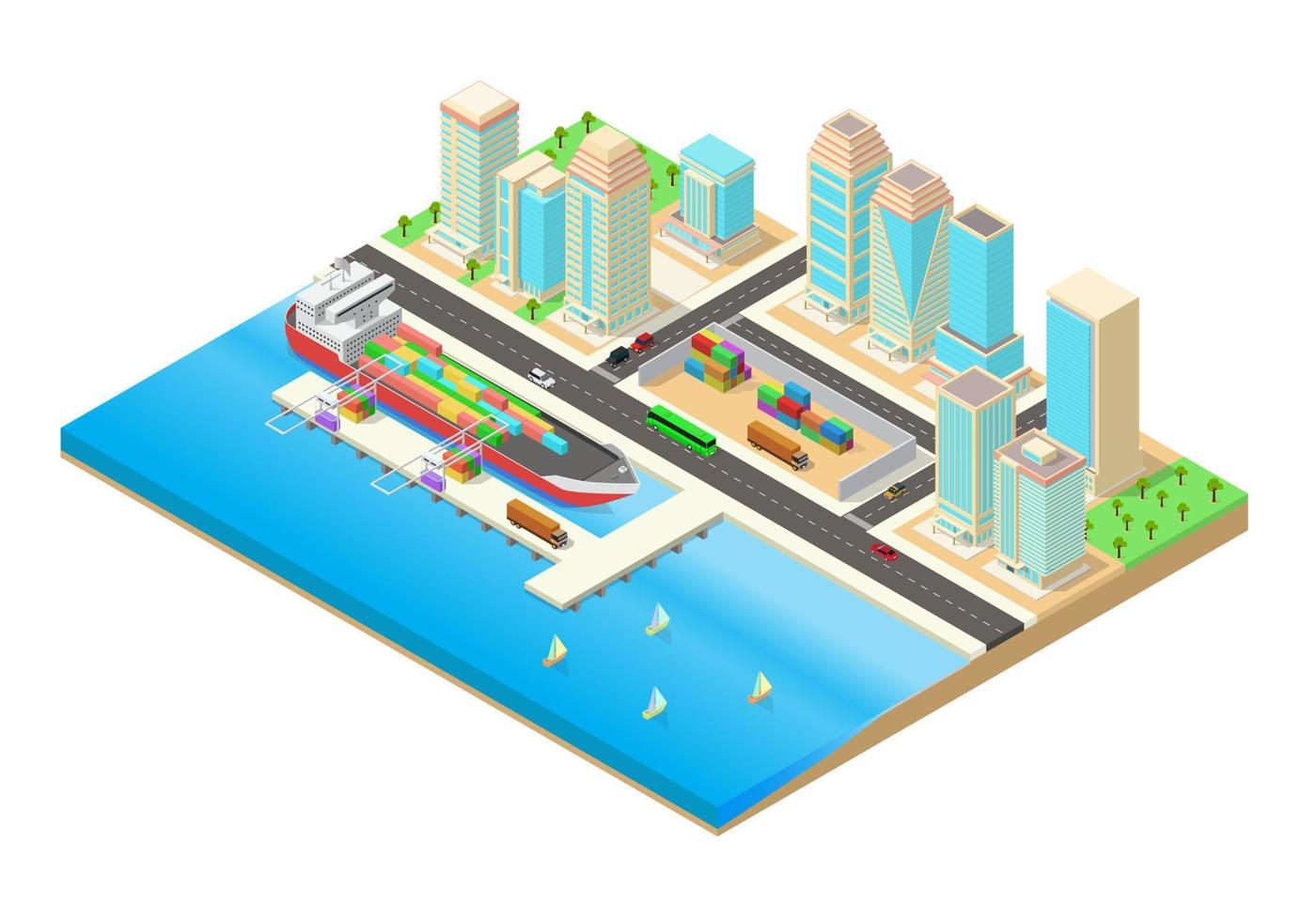 isometric city with skyscrapers buildings vector