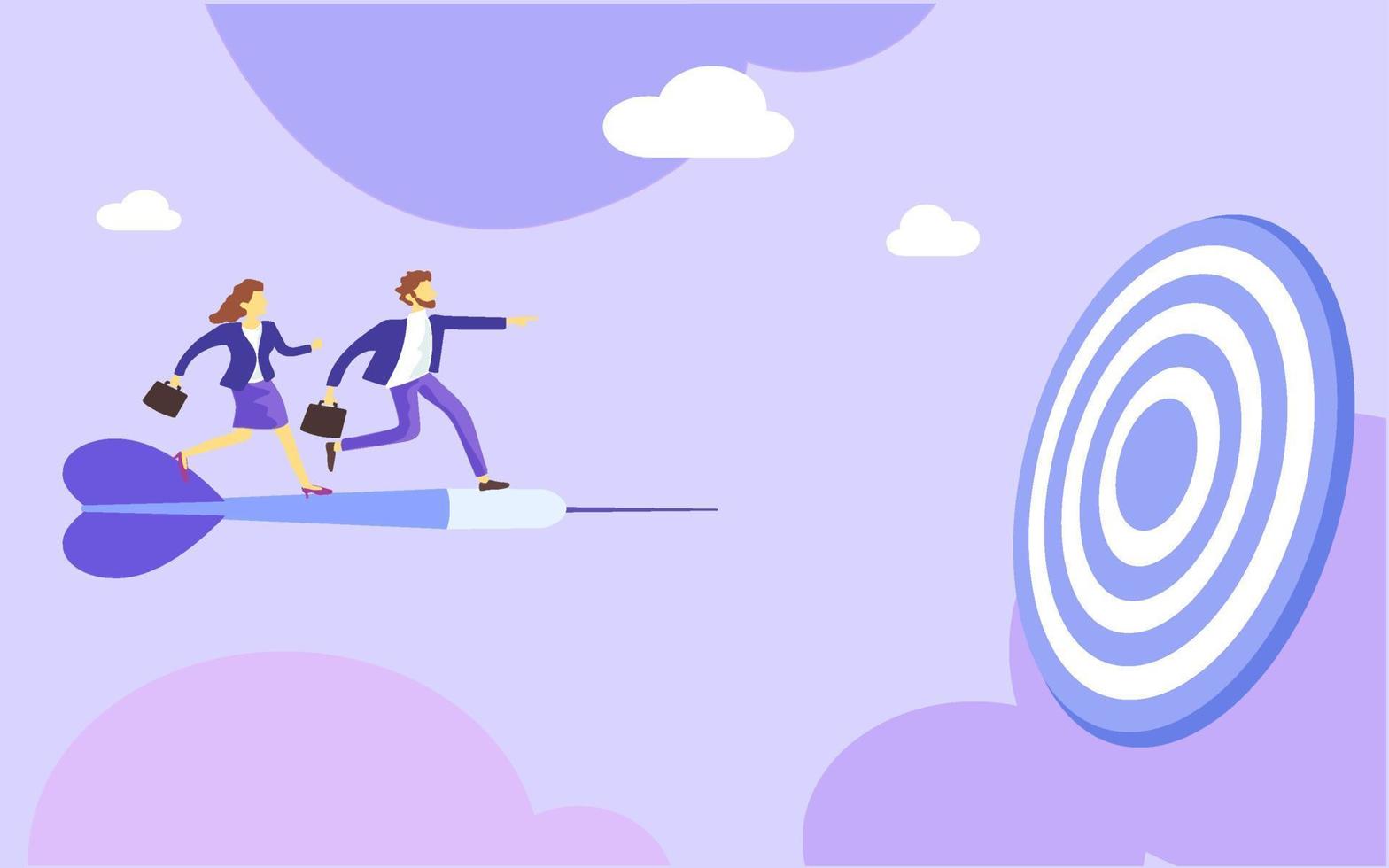 Business Marketing illustrations. Scene with man and woman run towards the goal of success business. Trendy vector style