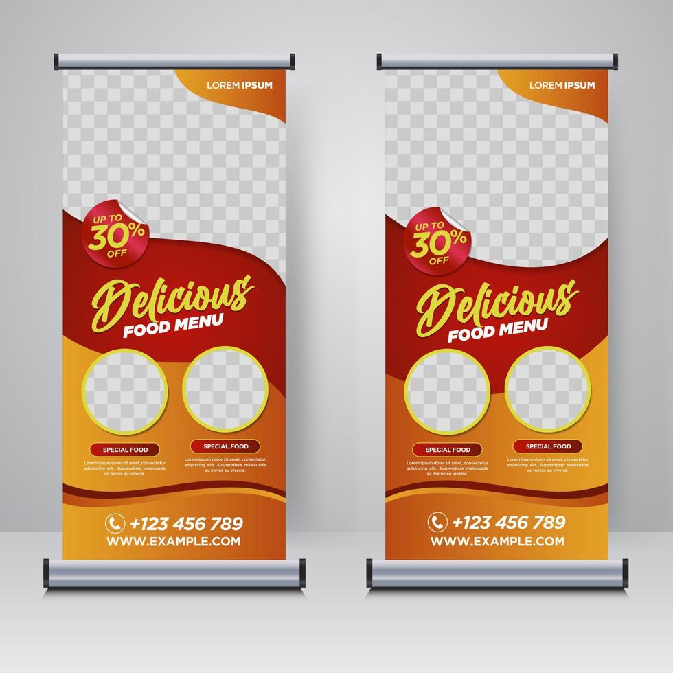 Food and Restaurant roll up banner design template vector