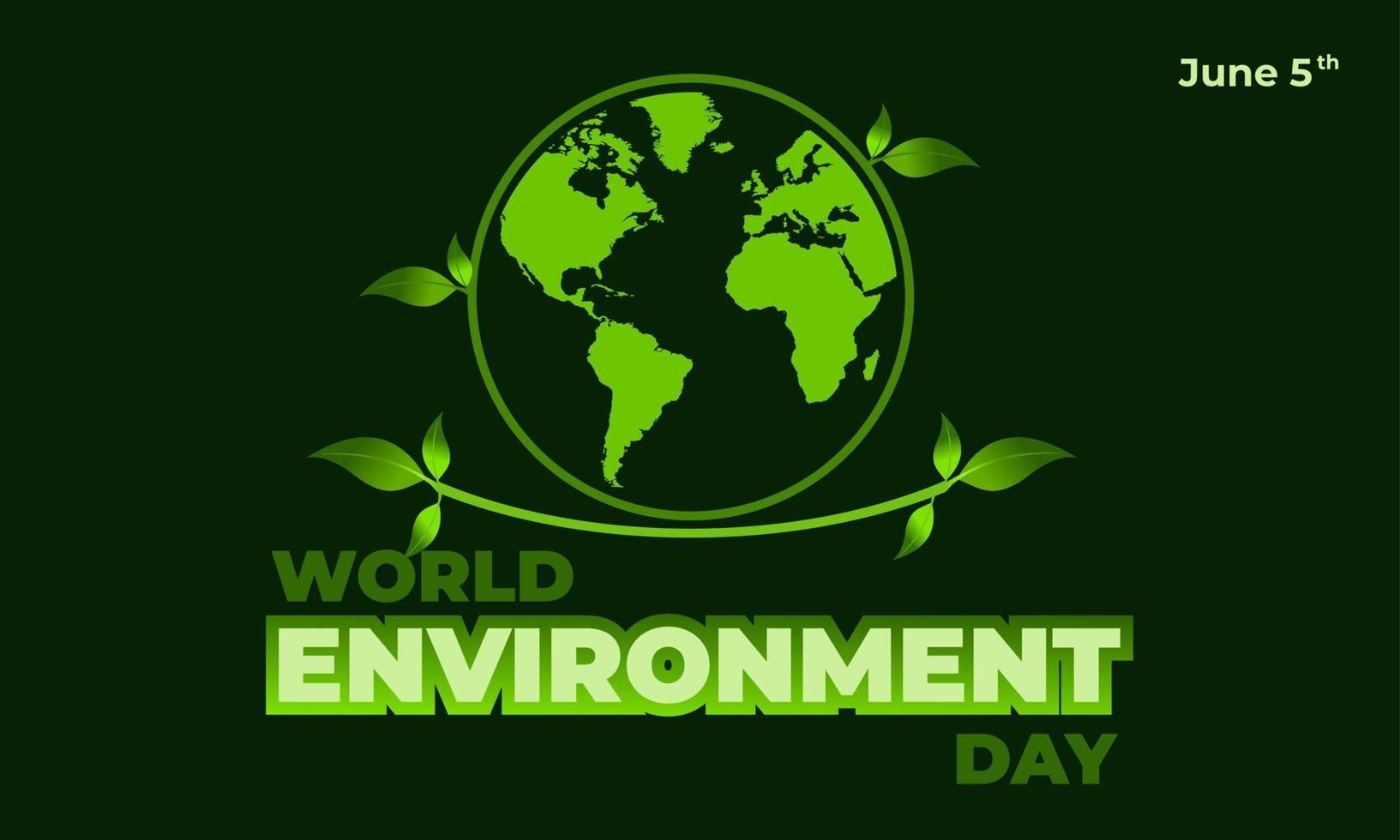 día mundial del medio ambiente, diseño de vectores verdes, ilustración vectorial y texto