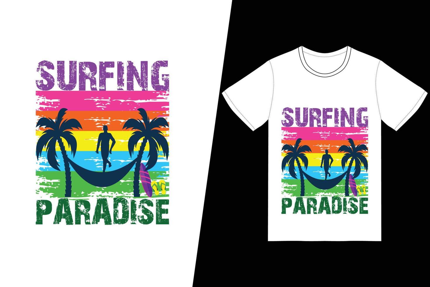 diseño de camisetas del paraíso del surf. vector de diseño de camiseta de verano. para la impresión de camisetas y otros usos.